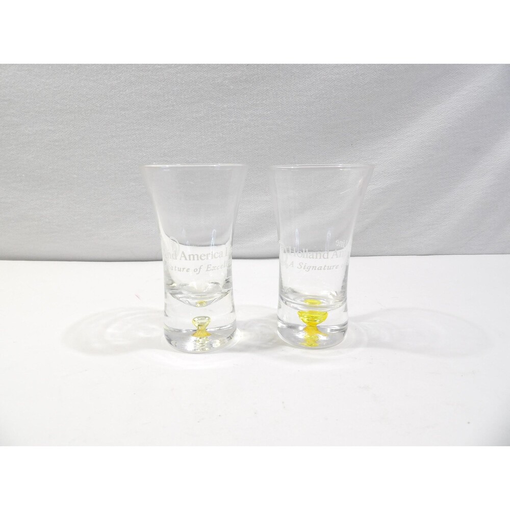 Holland America Collectible Souvenir Shot Glasses 3.5" Tall Yellow Bubble 2pcs